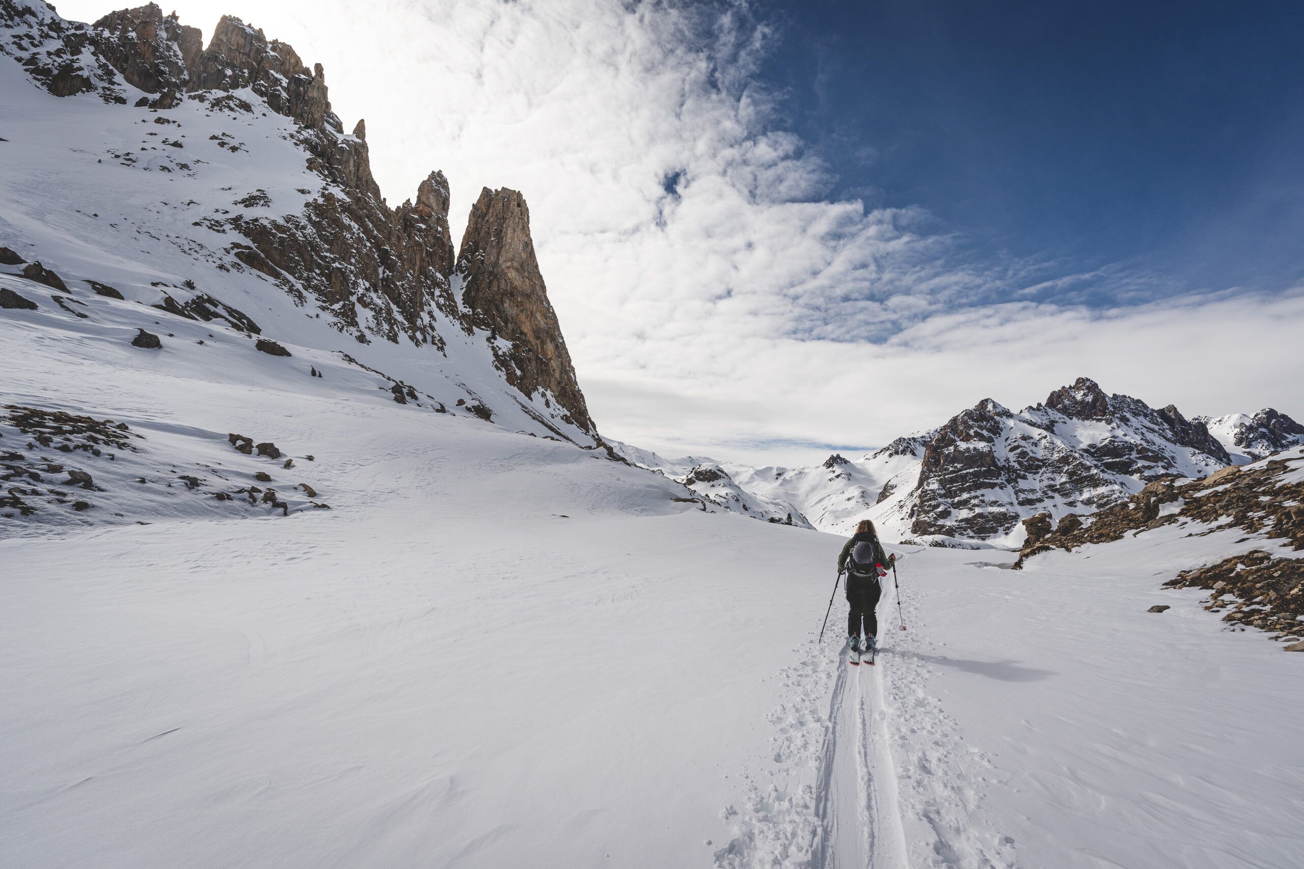 Skking towards the Chardonnet hut on the Tour des Cerces with Chamonix Experience mountain guides.