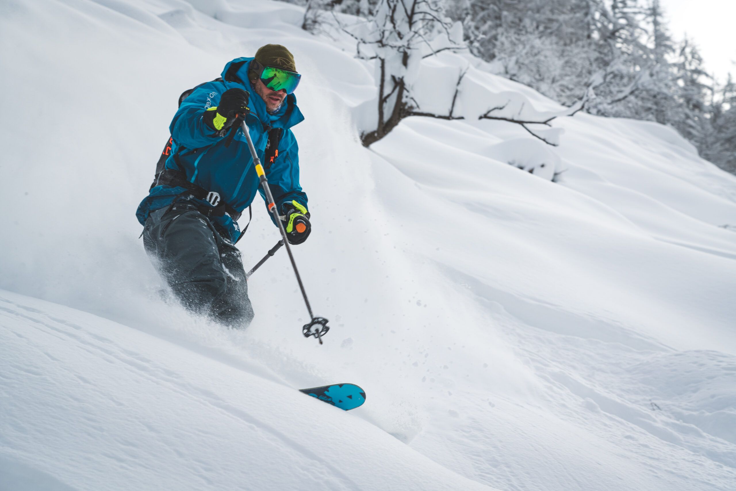 Sebastien Corret skiing couloirs from the Montenvers, Chamonix