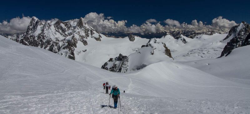 Reaching Aiguille du Midi site of the Vallee Blanche traverse