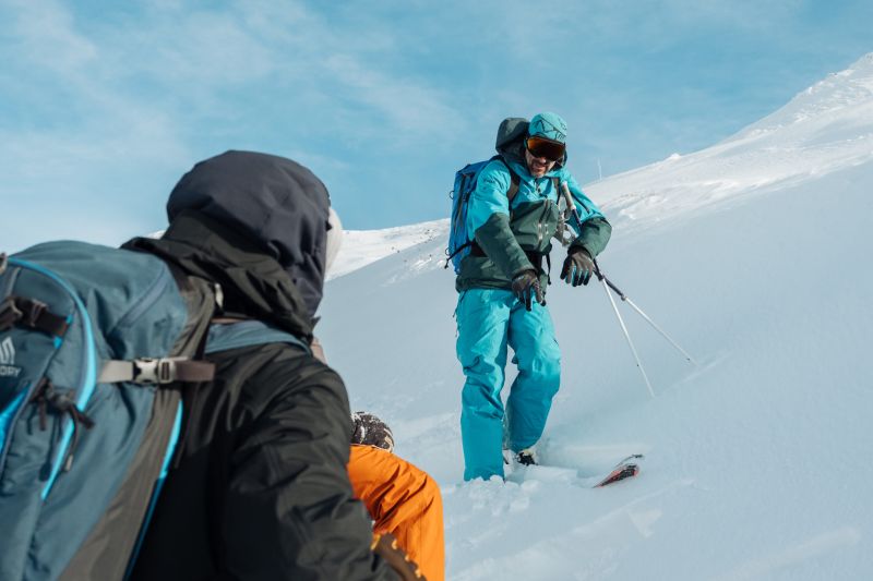 Pete mason teaching in field on the Chamex avalanche safety course