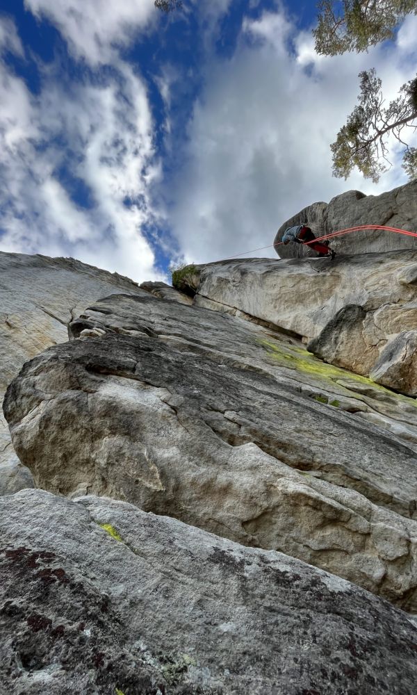 Rappel from the sandstone tower, Teplice, Czech Republic.