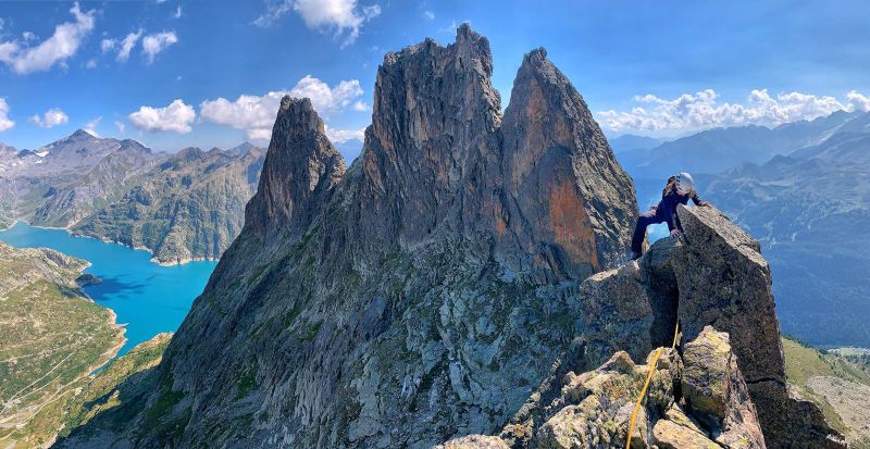 Chamex team climbing the Traverse des Perrons, Chamonix.