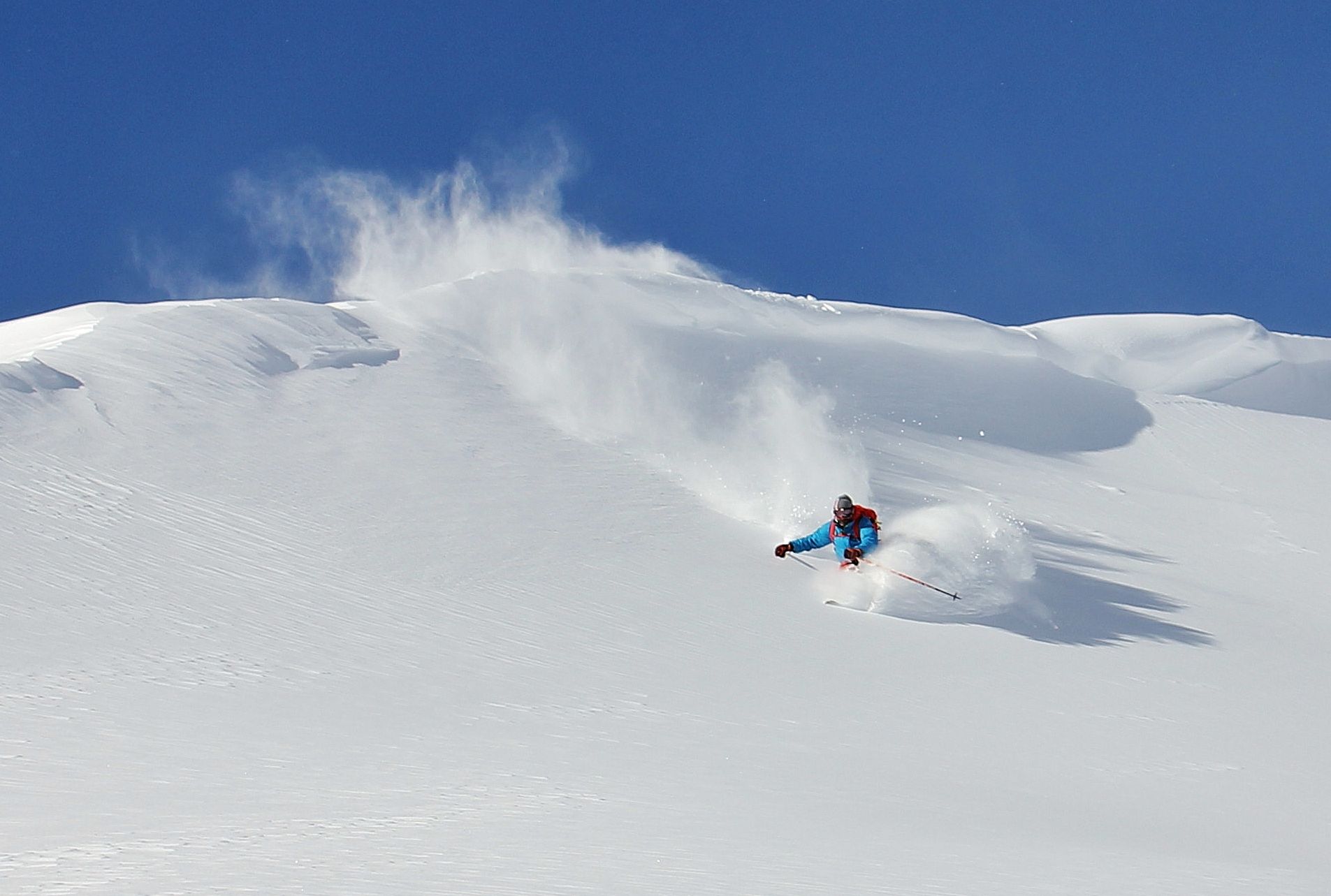 Chamex guide Philippe off piste skiing at Le Tour, Chamonix.