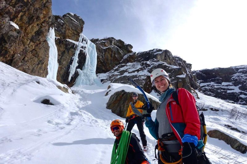 Happy ice climbers on Chamex winter mountaineering course