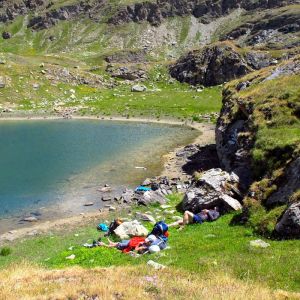 Hikers resting on the hot day, Chamonix hiking