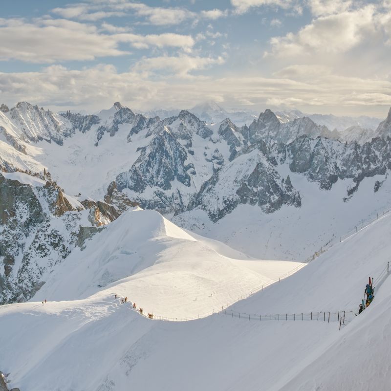 Skiing through crevasses on the Vallée Blanche