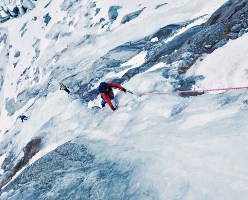 Ice climbing course climbing in Argentiere area, Chamonix valley