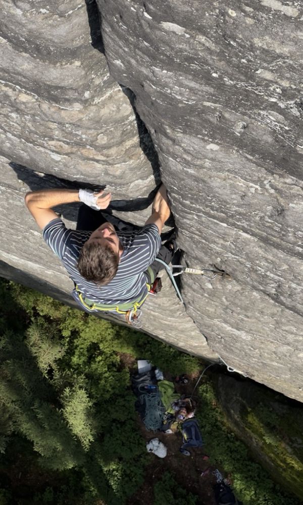 Crack climbing in Teplice, Czech Republic