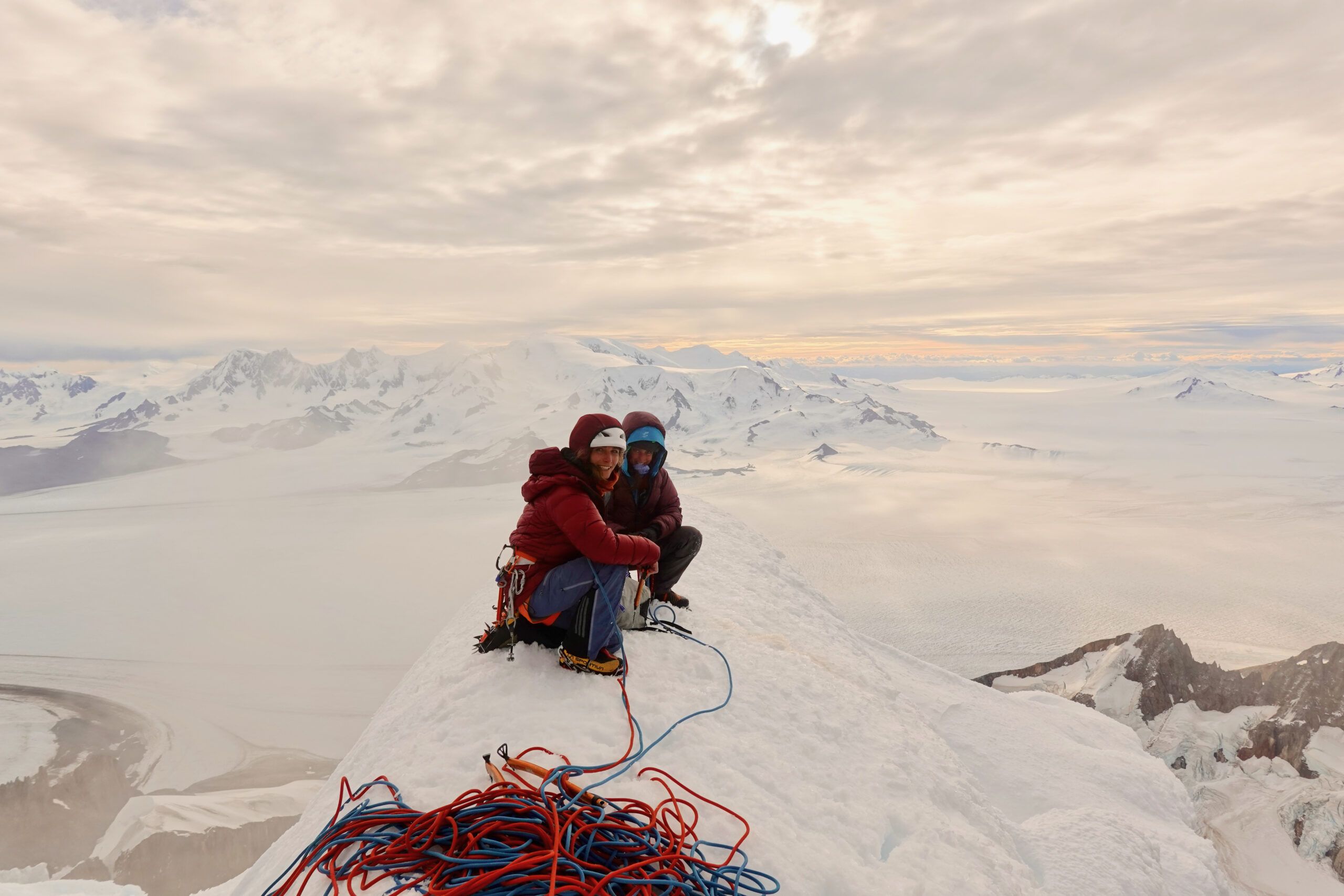 Lise, Maud and Fanny on successful expedition on the Cerro Torre ascent in Patagonia.