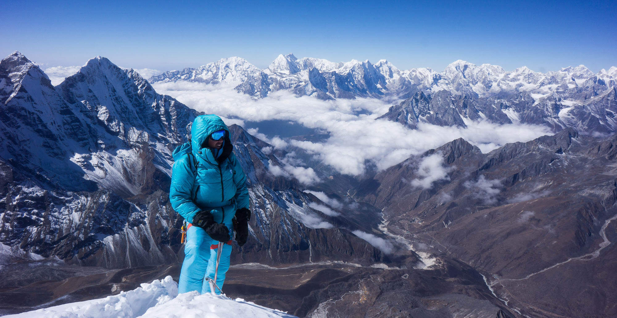 Sebastien Rougergre on summit of Ama Dablam